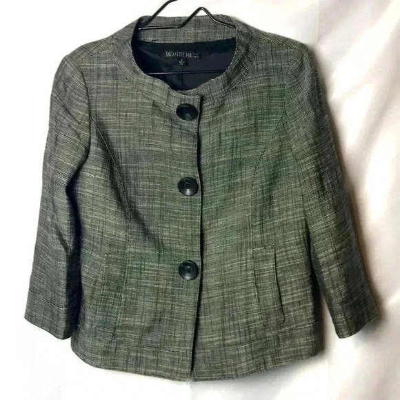 LAFAYETTE 148 WO SZ 4 SUIT JACKET BLACK SMALL PLAID HOOD SOLID CLEAN CONDITION - Picture 1 of 11